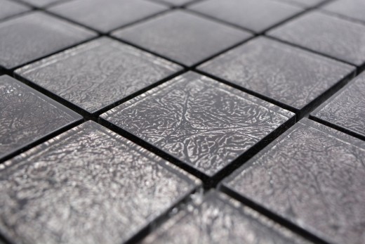Piastrella di mosaico di vetro argento antracite nero struttura aspetto metallo MOS126-8BL27