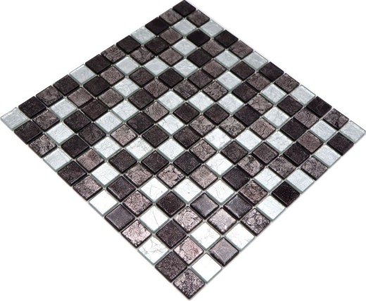 Piastrella di vetro mosaico argento grigio nero struttura aspetto metallo MOS126-1703