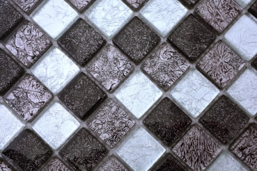 Pannello posteriore a mosaico in vetro nero mosaico argento nero struttura MOS126-1783_f