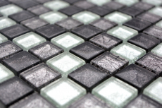 Pannello posteriore a mosaico in vetro nero mosaico argento nero struttura MOS126-1783_f