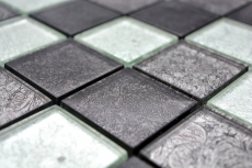 Piastrella di mosaico dipinta a mano Mosaico di vetro nero traslucido Struttura in cristallo argento nero MOS126-1784_m
