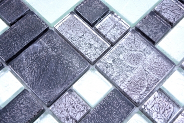 Piastrella di mosaico dipinta a mano combinazione nero traslucido mosaico di vetro Cristallo argento nero struttura MOS88-1703_m