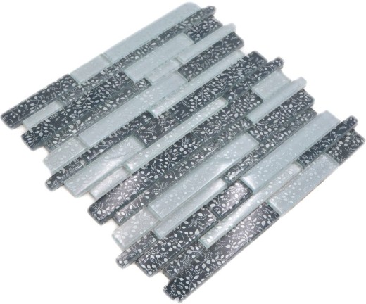 Barre di mosaico di vetro Tessere di mosaico Backsplash di piastrelle bianco grigio antracite fiori MOS86-8CFL