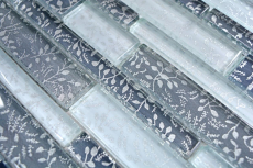 Barre di mosaico di vetro Tessere di mosaico Backsplash di piastrelle bianco grigio antracite fiori MOS86-8CFL
