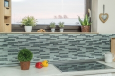 Barre di mosaico di vetro Tessere di mosaico Backsplash di piastrelle bianco grigio antracite fiori MOS86-8CFL