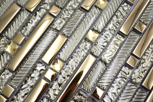 Aste per mosaico di vetro Tessere per mosaico Backsplash di piastrelle Oro placcato MOS86-0107