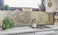 Aste per mosaico di vetro Tessere per mosaico Backsplash di piastrelle Oro placcato MOS86-0107