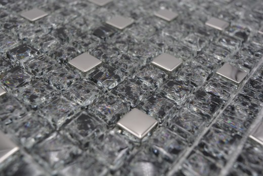 Mosaico di vetro mosaico piastrelle nero argento acciaio inox cava vetro piastrelle alzatina cucina - MOS92-1099