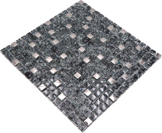 Mosaico di vetro mosaico piastrelle nero argento acciaio inox cava vetro piastrelle alzatina cucina - MOS92-1099