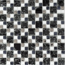 Mosaico di vetro mosaico piastrelle backsplash bianco nero argento frattura ottica galvanica MOS88-k1499