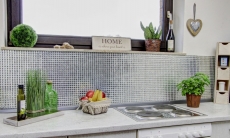 Mosaico di vetro diamante look mosaico piastrelle argento backsplash cucina MOS130-0204