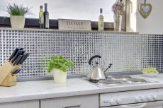 Mosaico di vetro diamante look mosaico piastrelle argento backsplash cucina MOS130-0208