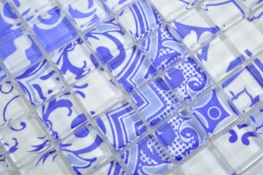 Piastrella di mosaico vintage retrò mosaico di vetro blu traslucido Crystal Design blu MOS88-Retro-33_f | 10 tappetini di mosaico