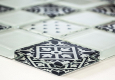 Piastrella di mosaico retrò vintage Mosaico di vetro bianco traslucido Cristallo bianco ottico MOS78B-0103_f | 10 tappetini di mosaico