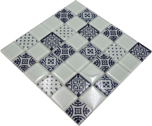 Mosaico di vetro ornamenti retro vintage mosaico piastrelle backsplash bianco MOS78B-0103