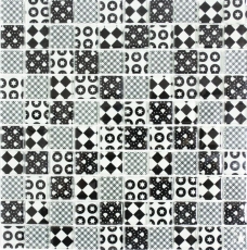 Mosaico vintage retrò dipinto a mano Mosaico di vetro bianco traslucido Cristallo ottico nero MOS88-8OP5_m