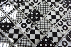 Mosaico vintage retrò dipinto a mano Mosaico di vetro bianco traslucido Cristallo ottico nero MOS88-8OP5_m