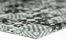 Mosaico vintage retrò dipinto a mano Mosaico di vetro bianco traslucido Cristallo ottico nero MOS88-8OP5_m