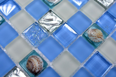 Piastrella di mosaico dipinta a mano Backsplash di piastrelle Blu traslucido Mosaico di vetro Crystal shell blue MOS82B-0104_m