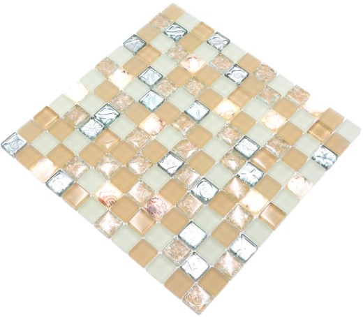 Mosaico a conchiglia tessere di mosaico bianco opaco beige argento mosaico di vetro MOS82B-0112