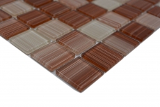 Piastrelle di vetro a mosaico linea beige marrone piastrelle specchio parete doccia MOS64-1209