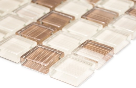 Piastrella di vetro a mosaico Stile beige marrone per lalzatina della cucina MOS74-1209
