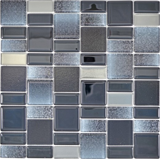 Mosaico di vetro Piastrelle di mosaico Backsplash di piastrelle grigio antracite nero combinazione iridescente MOS68-035B
