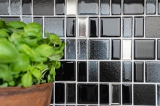 Mosaico di vetro Piastrelle di mosaico Backsplash di piastrelle grigio antracite nero combinazione iridescente MOS68-035B