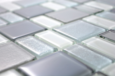 Piastrella di vetro a mosaico backsplash crema grigio fumo combinazione iridescente MOS68-0216F