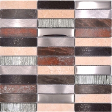 Mosaico rettangolare in vetro mosaico alluminio pietra naturale beige marrone argento nero piastrelle specchio parete WC - MOS87-48X
