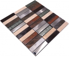 Mosaico rettangolare in vetro mosaico alluminio pietra naturale beige marrone argento nero piastrelle specchio parete WC - MOS87-48X