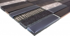 Mosaico rettangolare tessere di vetro mosaico composito acciaio inox argento grigio blu nero rivestimento cucina - MOS87-58X