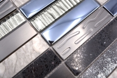 Mosaico rettangolare tessere di vetro mosaico composito acciaio inox argento grigio blu nero rivestimento cucina - MOS87-58X