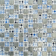 Pietra artificiale mosaico rustico piastrelle di vetro mosaico resina blu nero argento bianco piastrelle backsplash parete cucina bagno WC - MOS83-CB07