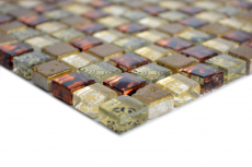 Piastrella di mosaico dipinta a mano Beige traslucido Mosaico di vetro Cristallo effetto resina beige rosso MOS92-1212_m