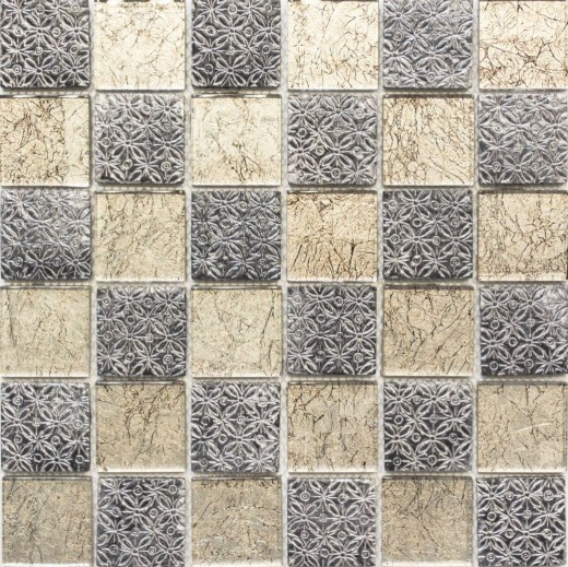 Piastrella di vetro a mosaico champagne nero aspetto resina backsplash cucina doccia parete MOS78B-0702