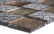 Piastrella di vetro a mosaico champagne nero aspetto resina backsplash cucina doccia parete MOS78B-0702