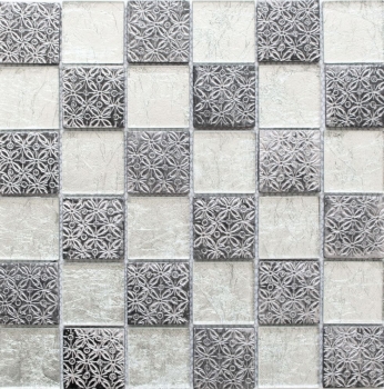 Piastrella di mosaico dipinta a mano Backsplash di piastrelle Argento traslucido Mosaico di vetro Resina di cristallo Argento ottico MOS88-8OP6_m