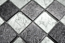 Piastrella di mosaico dipinta a mano Backsplash di piastrelle Argento traslucido Mosaico di vetro Resina di cristallo Argento ottico MOS88-8OP6_m