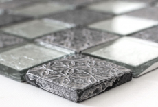 Piastrella di mosaico dipinta a mano Backsplash di piastrelle Argento traslucido Mosaico di vetro Resina di cristallo Argento ottico MOS88-8OP6_m