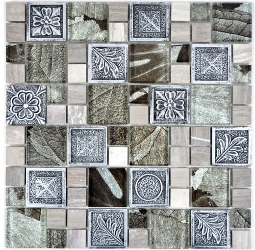 Mosaico di vetro pietra artificiale mosaico piastrelle resina grigio argento antracite ornamentale piastrelle backsplash parete WC - MOS88-0280