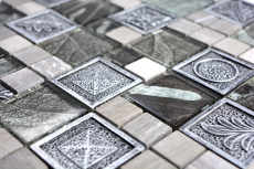 Piastrella di mosaico dipinta a mano Argento traslucido Combinazione di mosaico di vetro Cristallo Resina argento Ornamento MOS88-0280_m