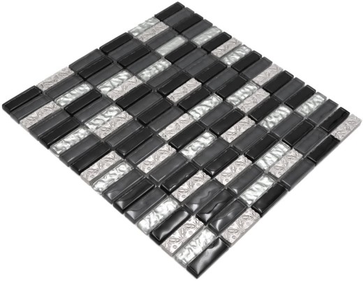 Piastrelle rettangolari di mosaico in vetro aste di mosaico in resina pietra artificiale grigio nero argento cucina alzatina bagno parete WC - MOS87-03108