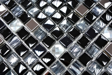 Piastrella di mosaico dipinta a mano Acciaio inox traslucido nero Mosaico di vetro Acciaio cristallo nero Vetro MOS92-0304_m