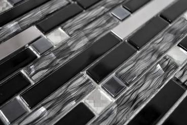 Mosaico di vetro aste acciaio inox argento nero piastrelle backsplash cucina parete MOS67-GV478