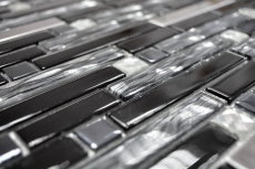 Mosaico di vetro aste acciaio inox argento nero piastrelle backsplash cucina parete MOS67-GV478