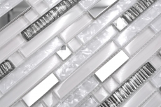 Aste di mosaico in vetro tessere di mosaico in acciaio inox bianco argento MOS86-0104