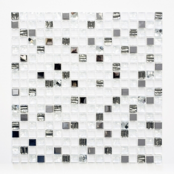 Piastrella di vetro a mosaico in acciaio inox bianco backsplash cucina piastrelle bagno - MOS92-0107