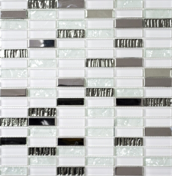 Piastrella di mosaico dipinta a mano Aste traslucide in acciaio inox bianco Mosaico di vetro Acciaio cristallo bianco MOS87-0102_m