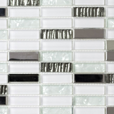 Piastrella di mosaico dipinta a mano Aste traslucide in acciaio inox bianco Mosaico di vetro Acciaio cristallo bianco MOS87-0102_m
